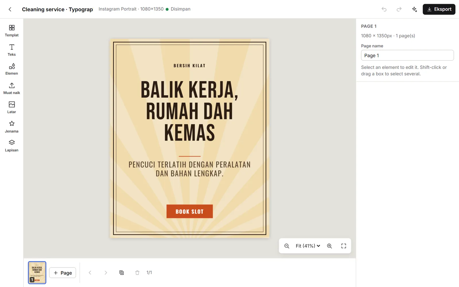 Editor poster Content Builder dengan templat promosi terbuka