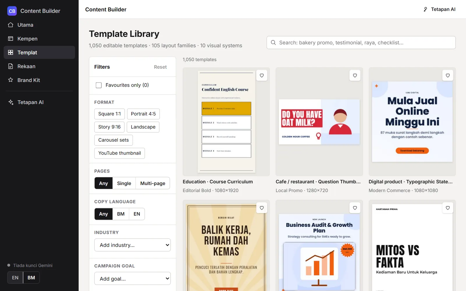 Pustaka templat dengan pelbagai poster promosi dalam pelbagai format